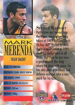 1996 Select AFL #274 Mark Merenda Back